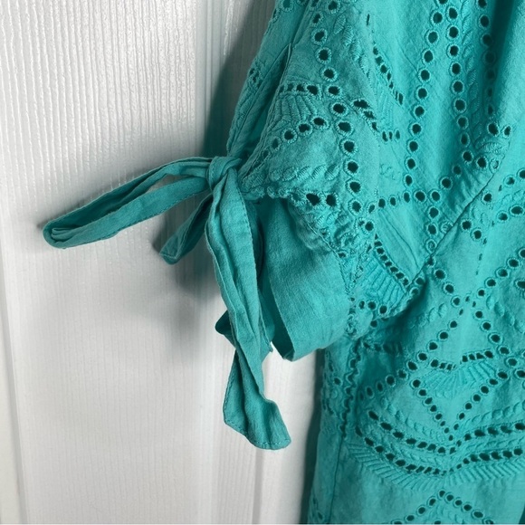 Sundance Paulina Cotton Eyelet Shirt in Aqua Blue Beach Coastal Oversized XS - Picture 6 of 9